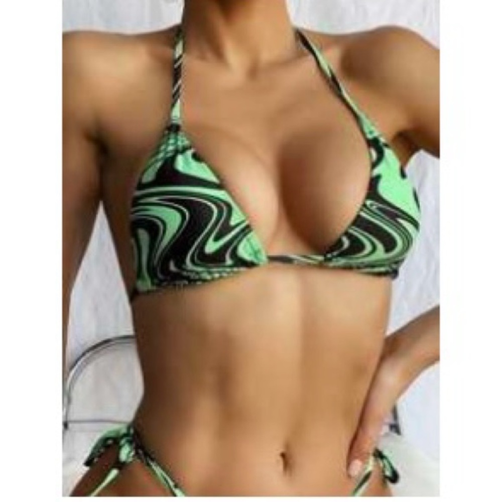 SHEIN Green and Black Swirl Bikini